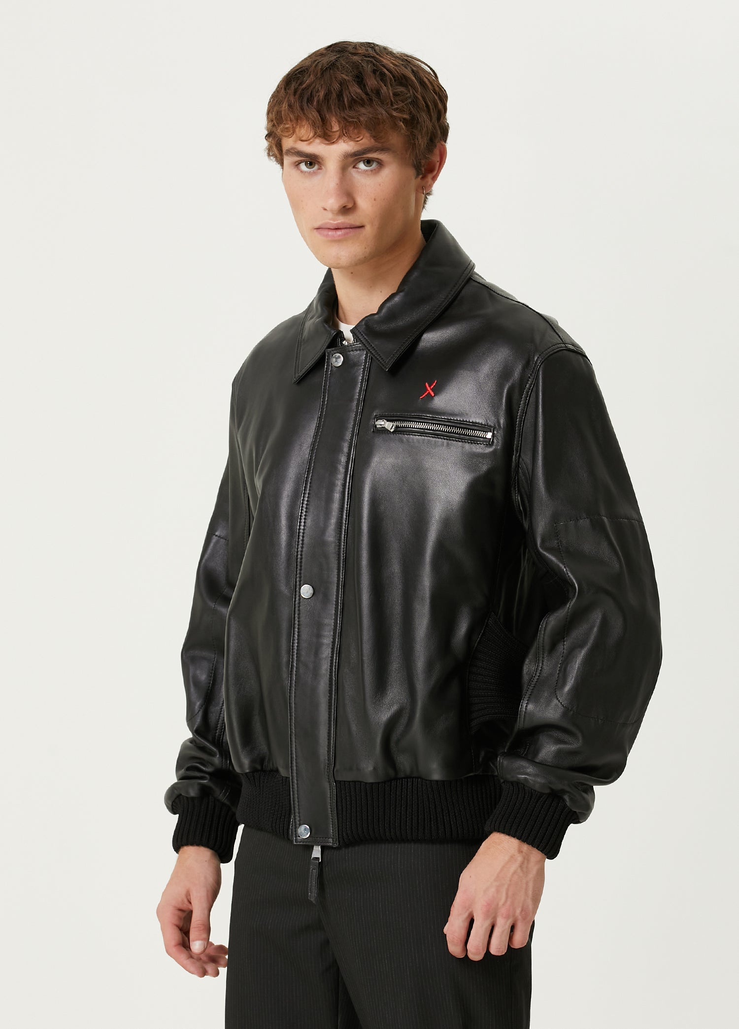 Bomber Men Leather Jacket - Black